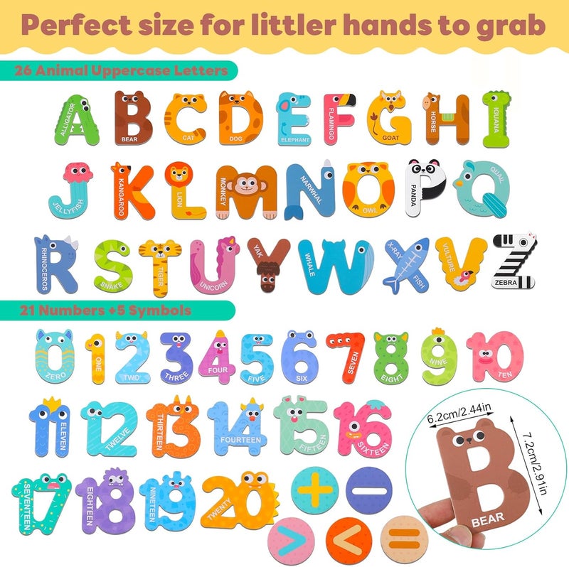 Thboxes Magnetic Letters and Numbers, 52 Pieces Colorful Fridge Magnets for Toddlers 3-5, 26 Uppercase Magnetic Letters 21 Numbers 5 Symbols, for Kids Toddlers Preschool Spelling Learning - Image 2